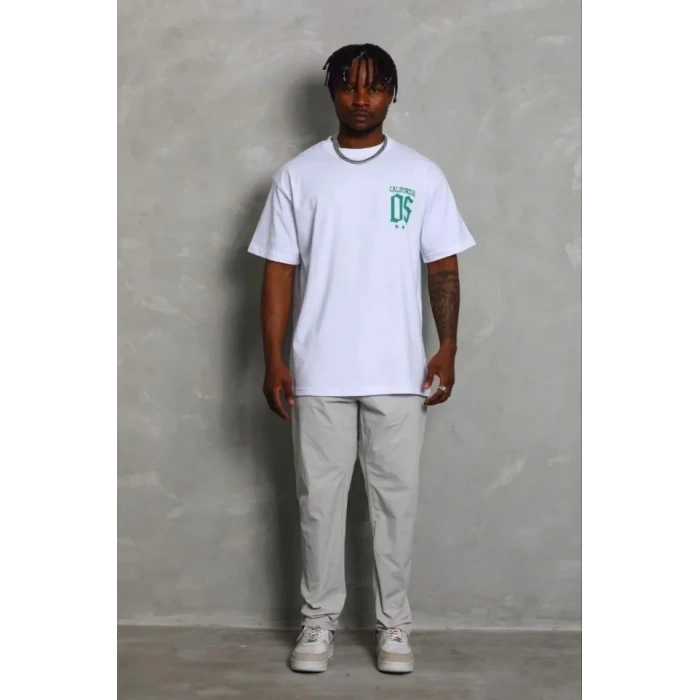 Erkek Baskılı T-Shirt Kısa Kol Bisiklet Yaka Regular Fit Rahat Kalıp Günlük Tişört - Beyaz