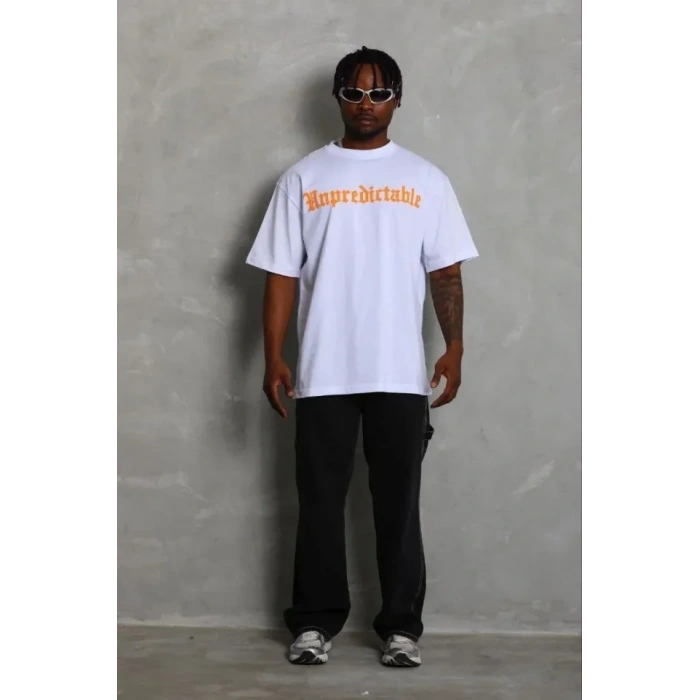 Erkek Baskılı T-Shirt Kısa Kol Bisiklet Yaka Regular Fit Rahat Kalıp Günlük Tişört - Beyaz