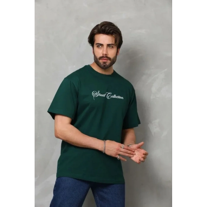 Erkek Baskılı T-Shirt Kısa Kol Bisiklet Yaka Regular Fit Rahat Kalıp Günlük Tişört - Çağla Yeşili