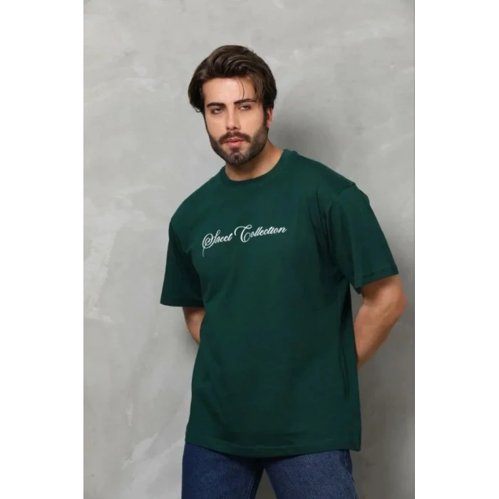 Erkek Baskılı T-Shirt Kısa Kol Bisiklet Yaka Regular Fit Rahat Kalıp Günlük Tişört - Çağla Yeşili