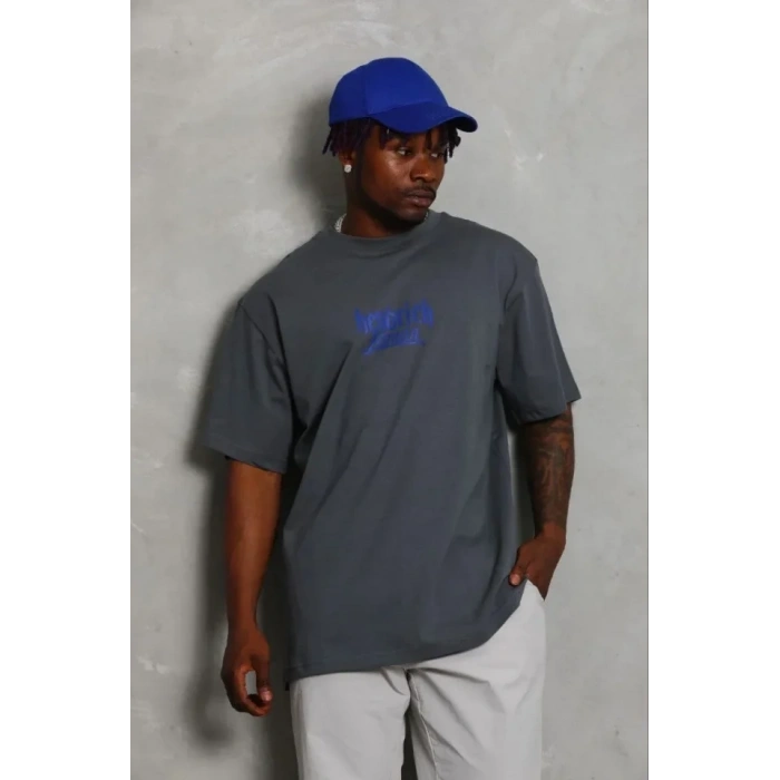 Erkek Baskılı T-Shirt Kısa Kol Bisiklet Yaka Regular Fit Rahat Kalıp Günlük Tişört - Füme