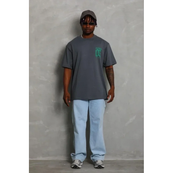 Erkek Baskılı T-Shirt Kısa Kol Bisiklet Yaka Regular Fit Rahat Kalıp Günlük Tişört - Füme