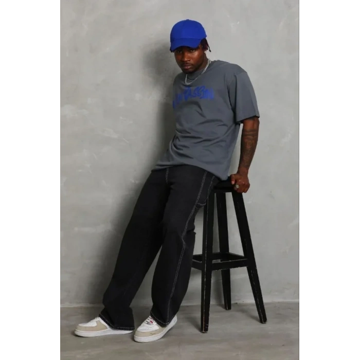 Erkek Baskılı T-Shirt Kısa Kol Bisiklet Yaka Regular Fit Rahat Kalıp Günlük Tişört - Füme