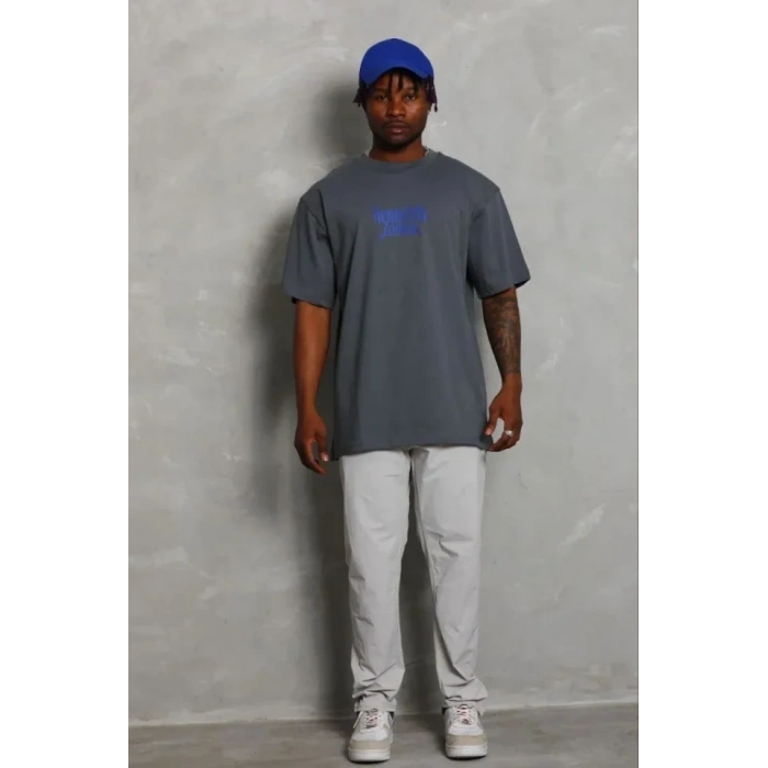 Erkek Baskılı T-Shirt Kısa Kol Bisiklet Yaka Regular Fit Rahat Kalıp Günlük Tişört - Füme