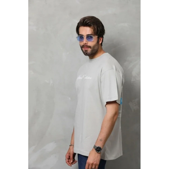 Erkek Baskılı T-Shirt Kısa Kol Bisiklet Yaka Regular Fit Rahat Kalıp Günlük Tişört - Gri