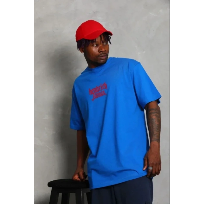 Erkek Baskılı T-Shirt Kısa Kol Bisiklet Yaka Regular Fit Rahat Kalıp Günlük Tişört - Saks Mavisi