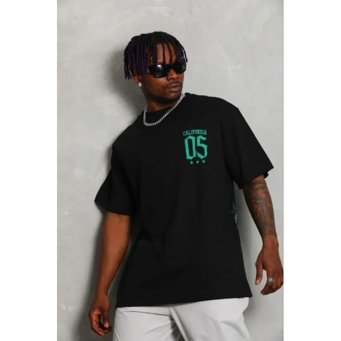 Erkek Baskılı T-Shirt Kısa Kol Bisiklet Yaka Regular Fit Rahat Kalıp Günlük Tişört - Siyah