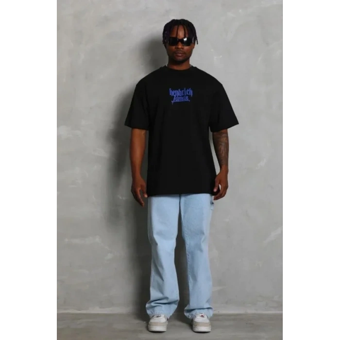 Erkek Baskılı T-Shirt Kısa Kol Bisiklet Yaka Regular Fit Rahat Kalıp Günlük Tişört - Siyah