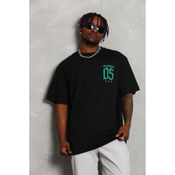 Erkek Baskılı T-Shirt Kısa Kol Bisiklet Yaka Regular Fit Rahat Kalıp Günlük Tişört - Siyah