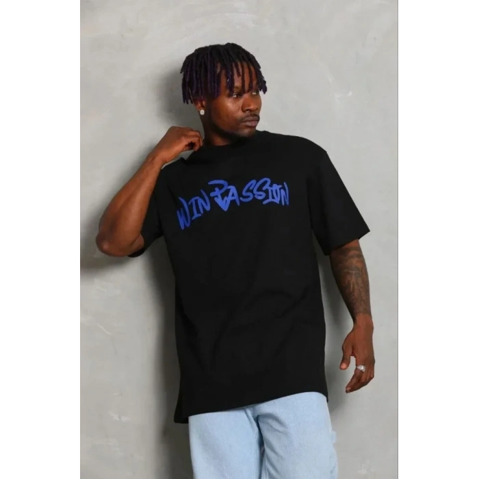 Erkek Baskılı T-Shirt Kısa Kol Bisiklet Yaka Regular Fit Rahat Kalıp Günlük Tişört - Siyah