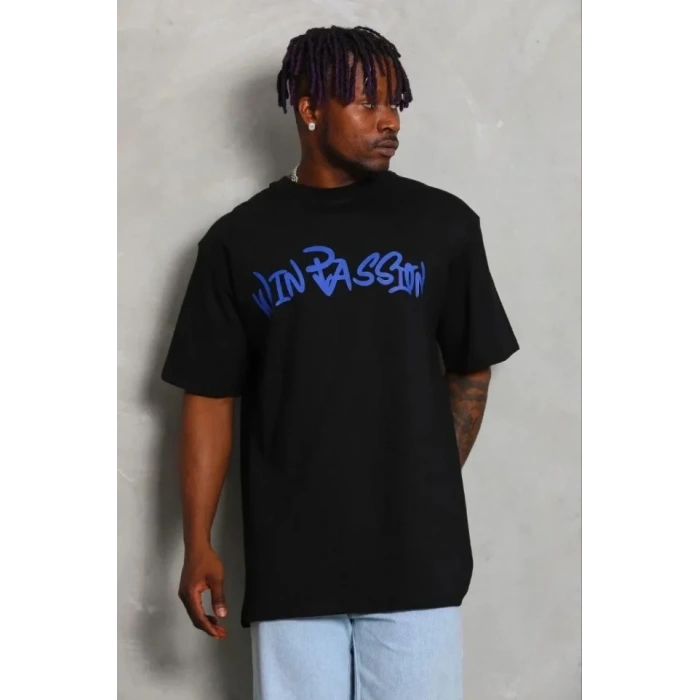 Erkek Baskılı T-Shirt Kısa Kol Bisiklet Yaka Regular Fit Rahat Kalıp Günlük Tişört - Siyah