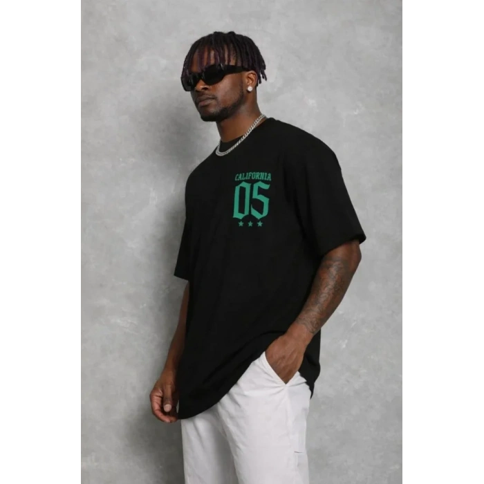 Erkek Baskılı T-Shirt Kısa Kol Bisiklet Yaka Regular Fit Rahat Kalıp Günlük Tişört - Siyah