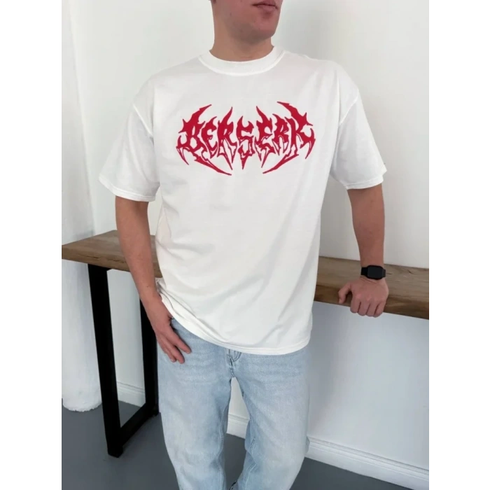 Erkek Baskılı T-Shirt Yazlık Kısa Kol Bisiklet Yaka Rahat Kalıp Tişört - Beyaz