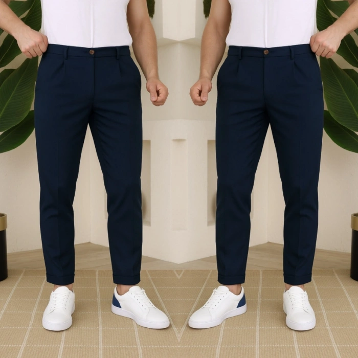 Erkek Belden Düğmeli Cepli Dokuma Pantolon