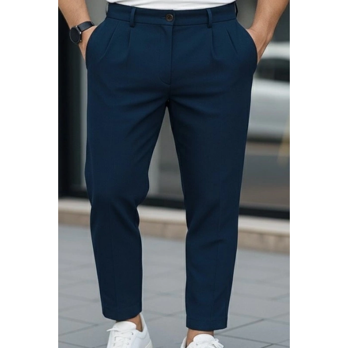 Erkek Belden Düğmeli Cepli Dokuma Pantolon