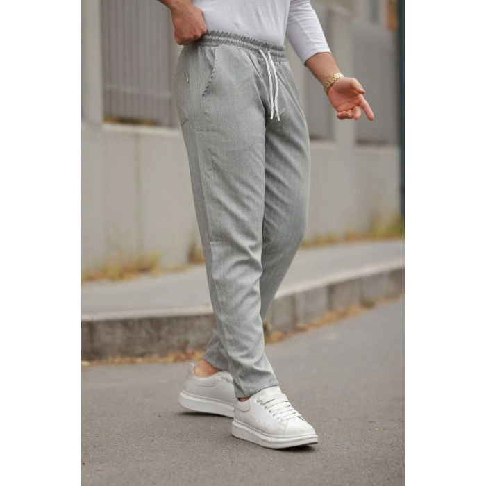 Erkek Beli Bağcıklı çizgili Pantolon