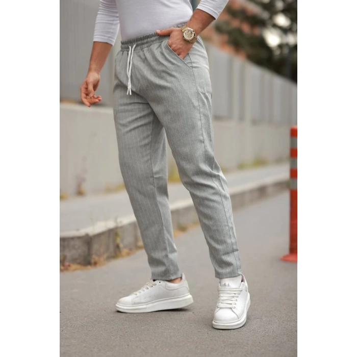 Erkek Beli Bağcıklı çizgili Pantolon