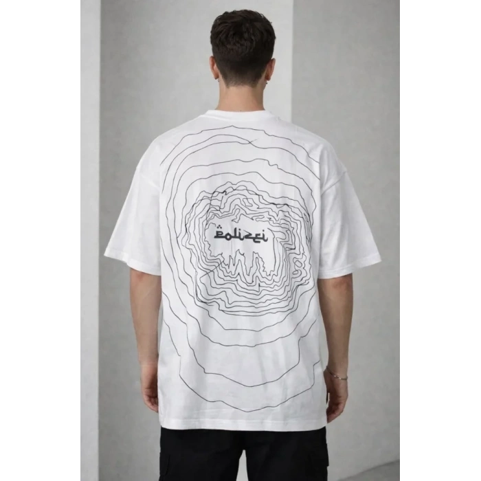 Erkek Bisiklet Yaka Baskılı Kısa Kollu Tişört Streetwear Günlük Basic Pamuklu T-shirt - Beyaz