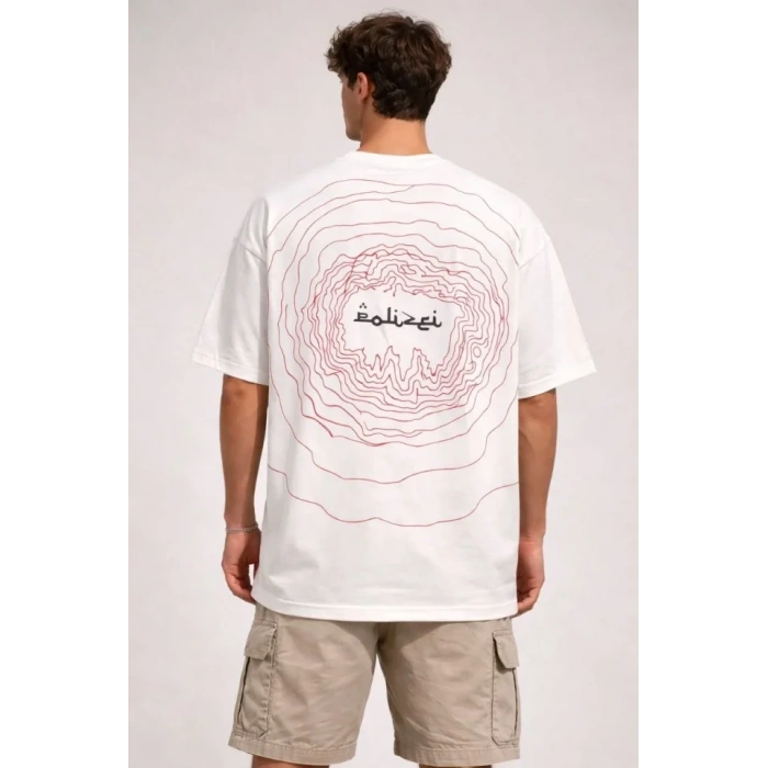 Erkek Bisiklet Yaka Baskılı Kısa Kollu Tişört Streetwear Günlük Basic Pamuklu T-shirt - Beyaz