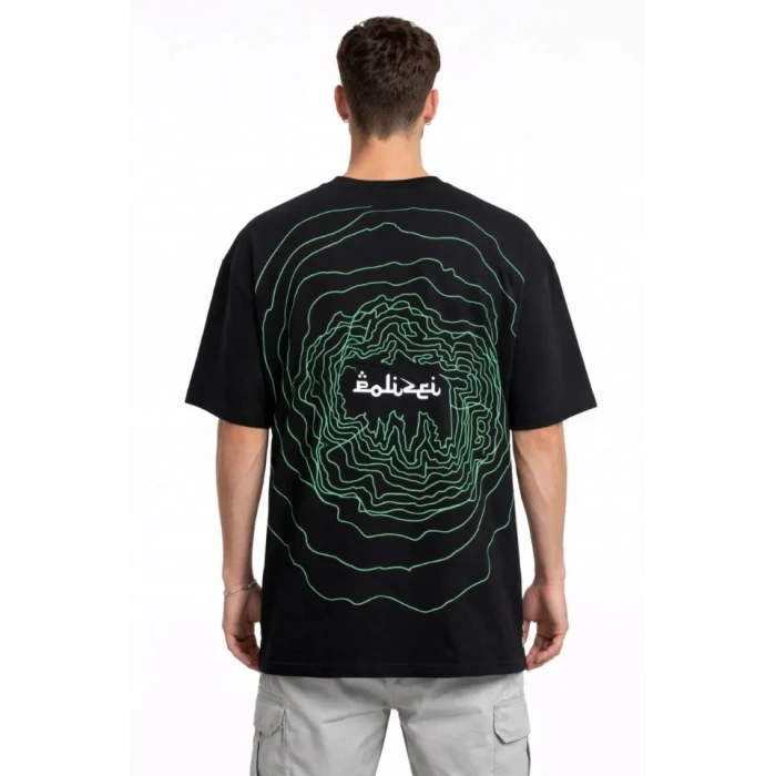 Erkek Bisiklet Yaka Baskılı Kısa Kollu Tişört Streetwear Günlük Basic Pamuklu T-shirt - Siyah