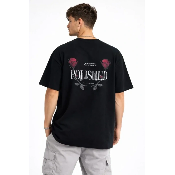 Erkek Bisiklet Yaka Baskılı  Kısa Kollu Tişört Streetwear Günlük Basic Pamuklu T-shirt - Siyah