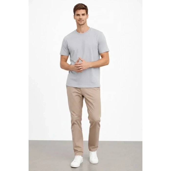 Erkek Bisiklet Yaka Tişört Regular Kalıp Basic Pamuklu Günlük Kullanım T-shirt - Gri