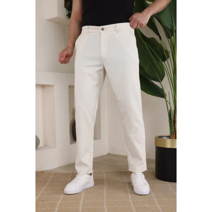 Erkek Casual Slim Fit Cord Desenli Kumaş Pantolon