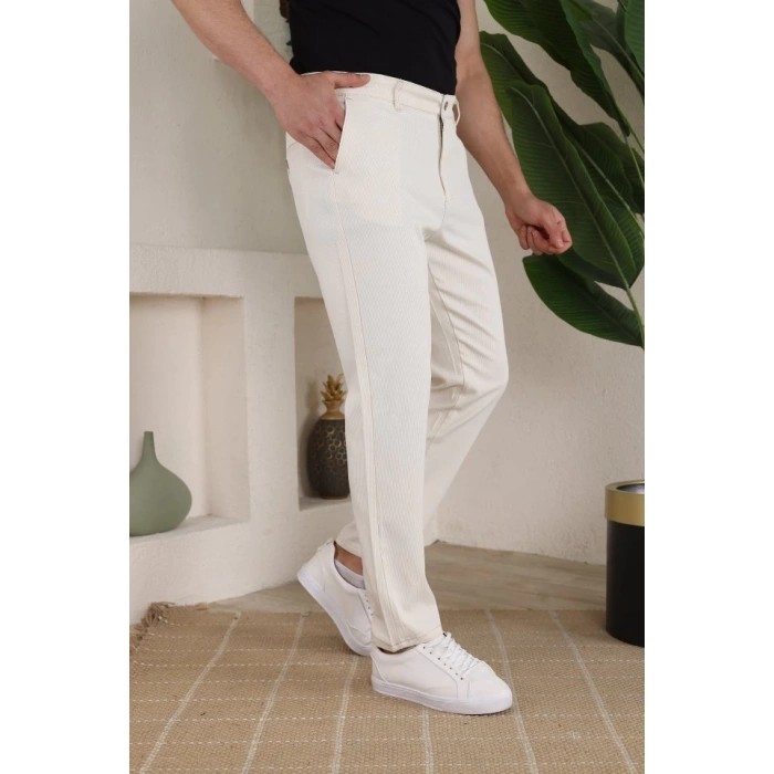 Erkek Casual Slim Fit Cord Desenli Kumaş Pantolon
