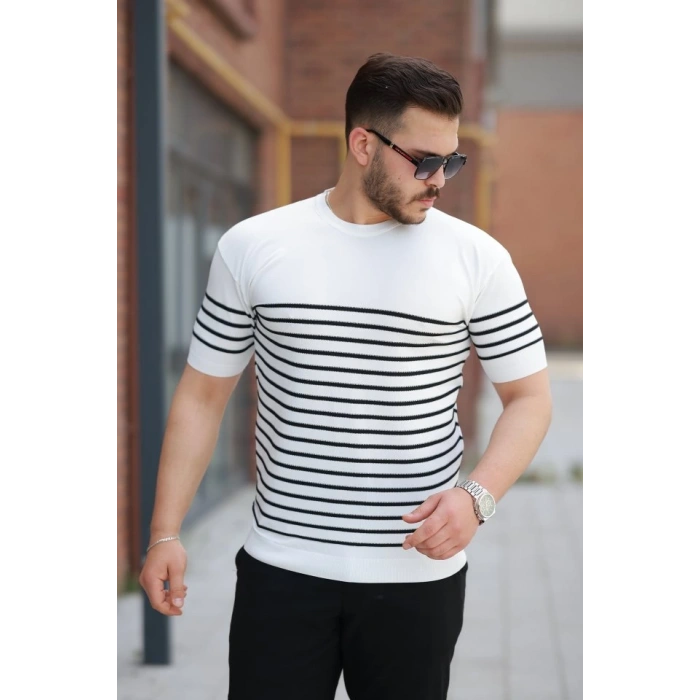 Erkek çizgi Desenli Bisiklet Yaka Kısa Kollu T-sihrt