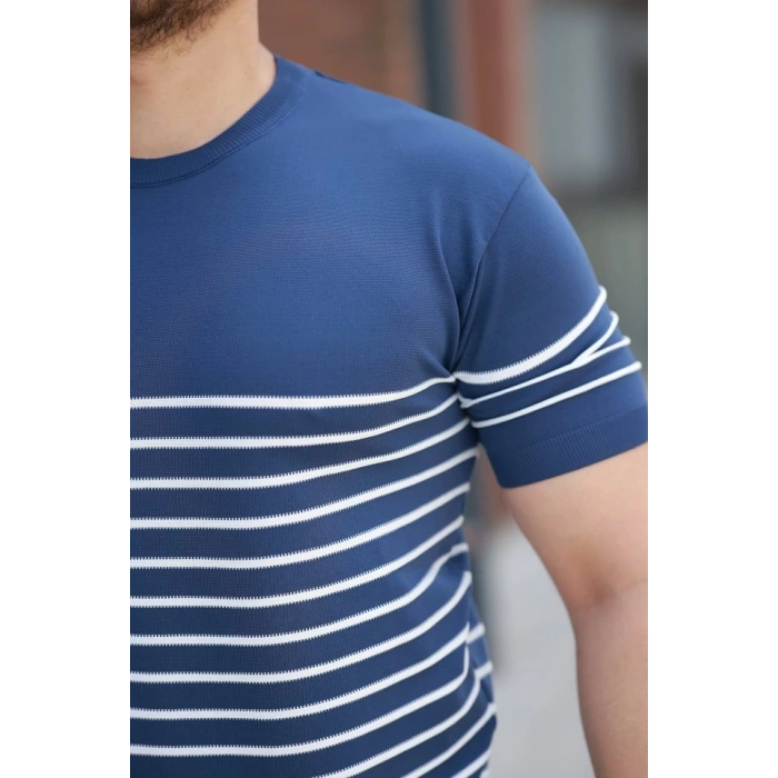 Erkek çizgi Desenli Bisiklet Yaka Kısa Kollu T-sihrt