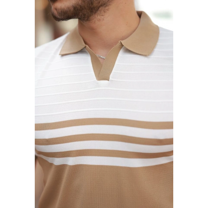 Erkek çizgi Desenli Yakalı Kısa Kollu T-shirt