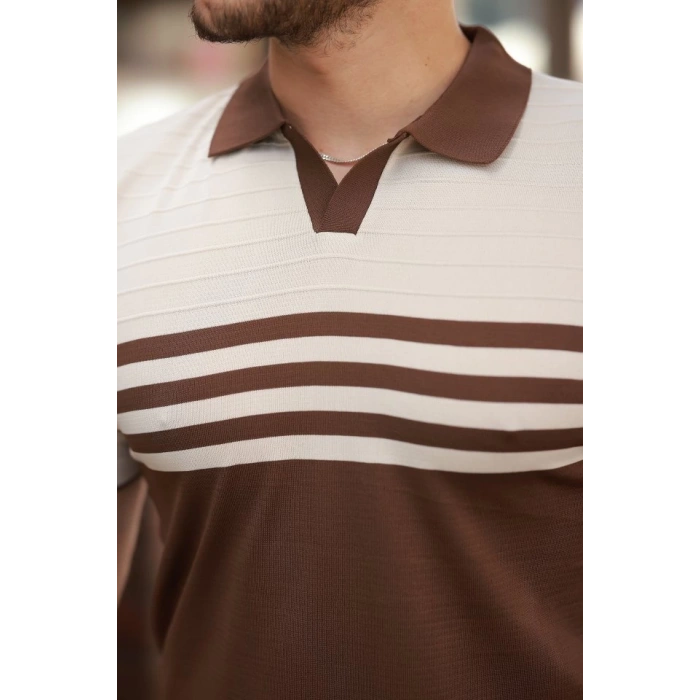 Erkek çizgi Desenli Yakalı Kısa Kollu T-shirt