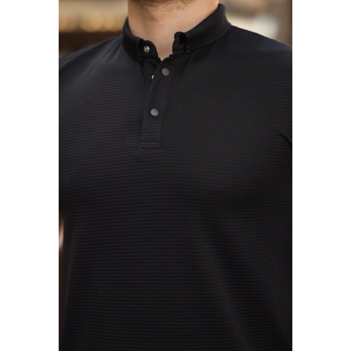 Erkek çizgi Dokulu çıtçıt Yakalı Kısa Kollu T-shirt