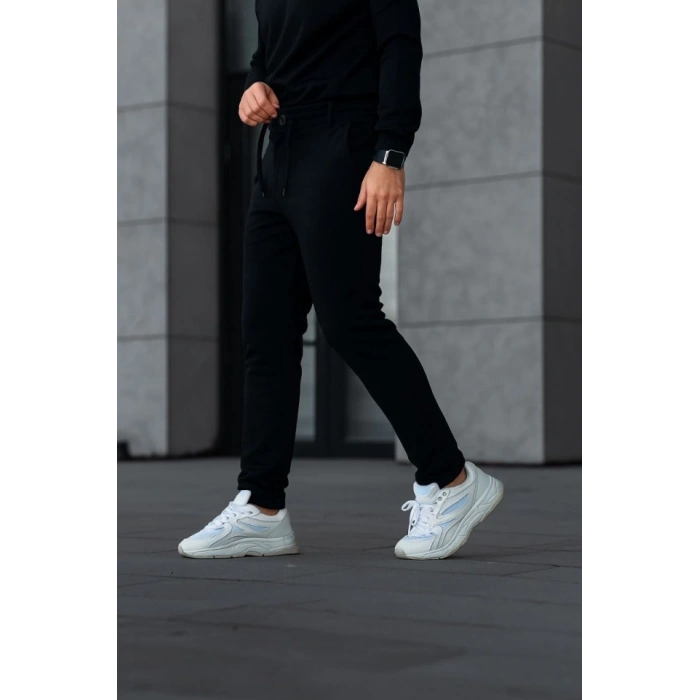 Erkek Diagonel Mikro Dokulu Cepli Pantolon - Siyah