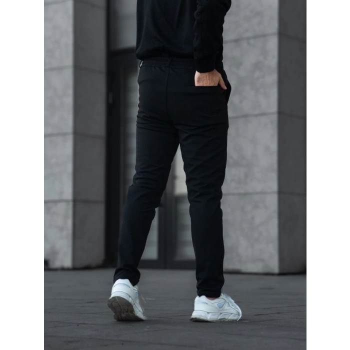 Erkek Diagonel Mikro Dokulu Cepli Pantolon - Siyah