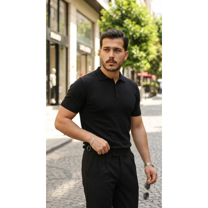 Erkek Düğme Yakalı Kısa Kollu Pamuk Triko Tişört