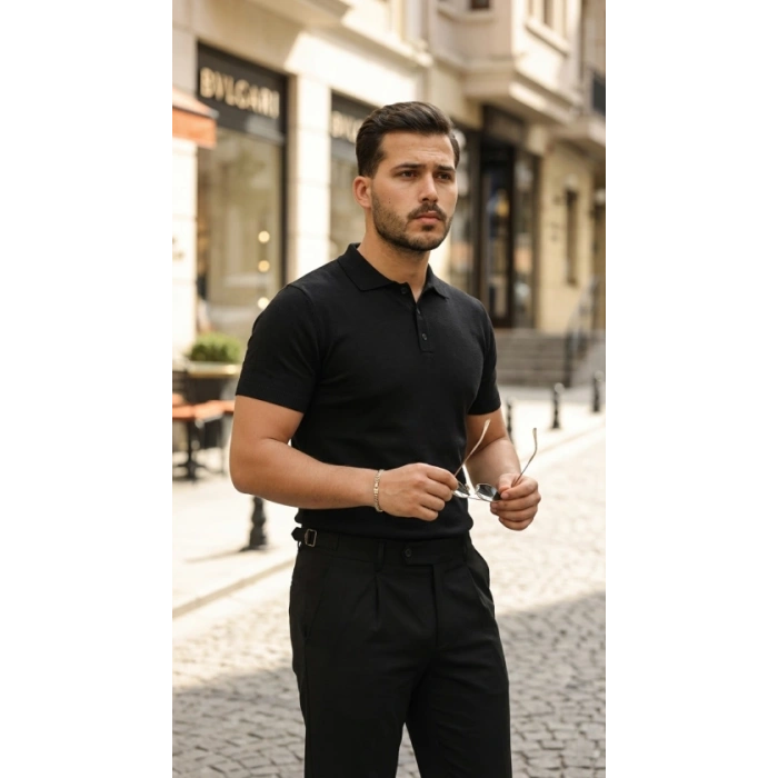 Erkek Düğme Yakalı Kısa Kollu Pamuk Triko Tişört