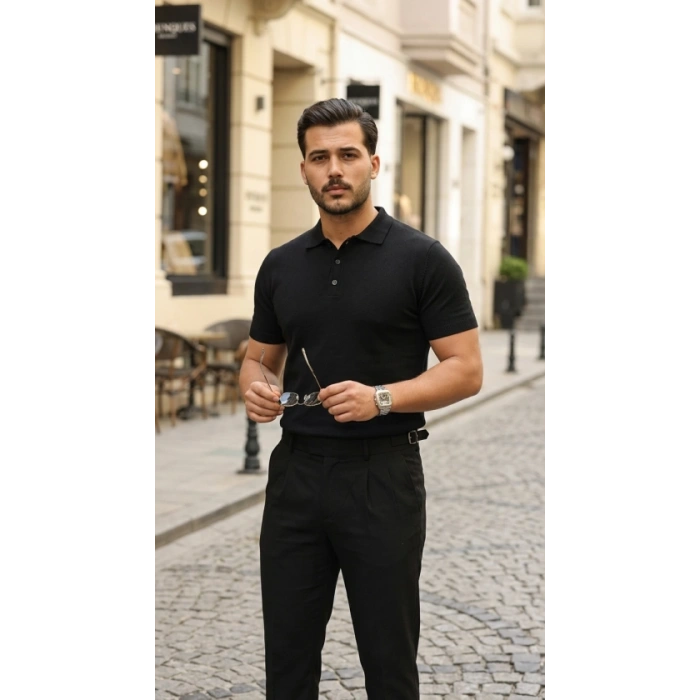 Erkek Düğme Yakalı Kısa Kollu Pamuk Triko Tişört