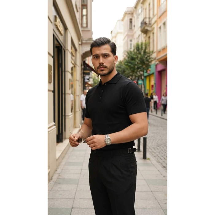 Erkek Düğme Yakalı Kısa Kollu Pamuk Triko Tişört