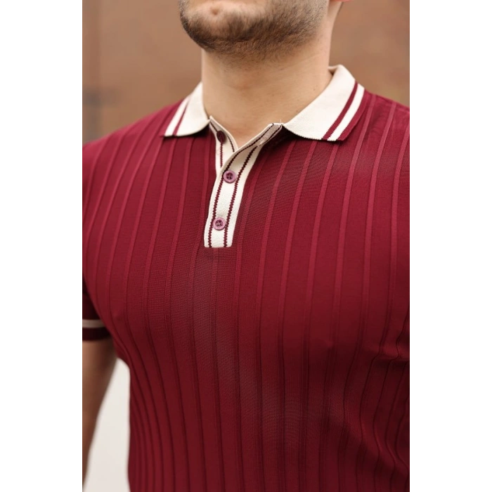 Erkek Düğme Yakalı Kontrast Yaka Triko Tişört