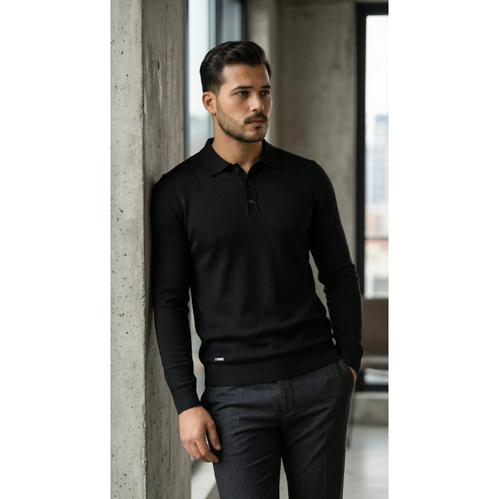 Erkek Düğme Yakalı Triko