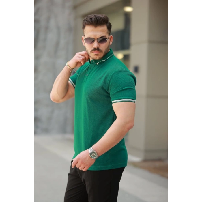 Erkek Düğmeli Yaka Waffle Kumaş Kısa Kollu Tişört