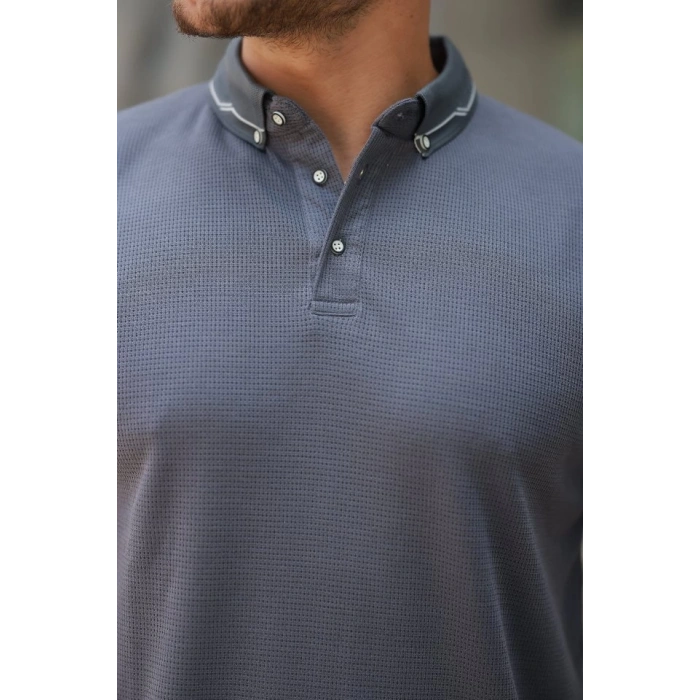 Erkek Düğmeli Yaka Waffle Kumaş Kısa Kollu Tişört