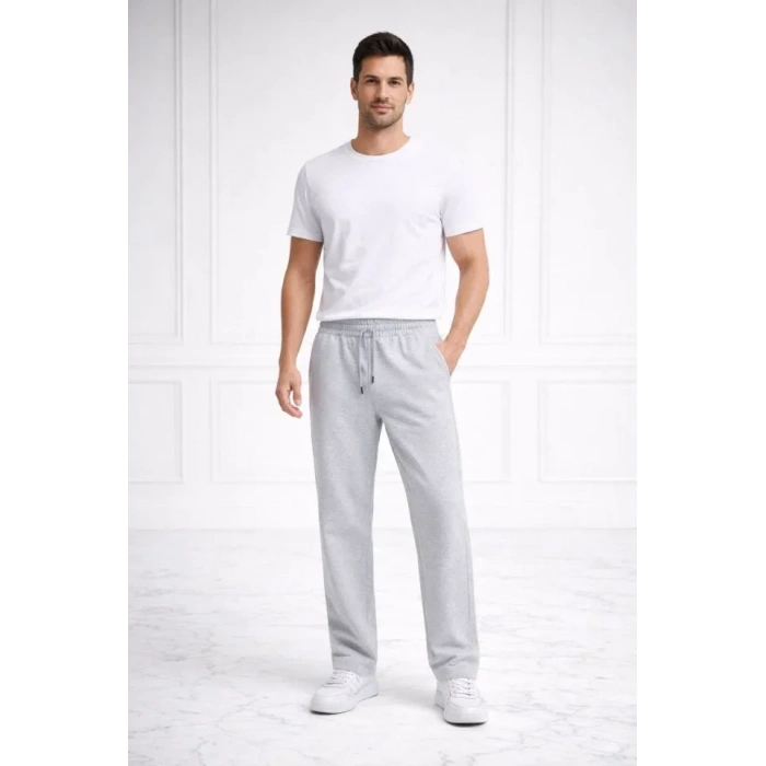 Erkek Düz Paça Beli Lastikli İpli Günlük Spor Eşofman Altı Rahat Fit - Gri