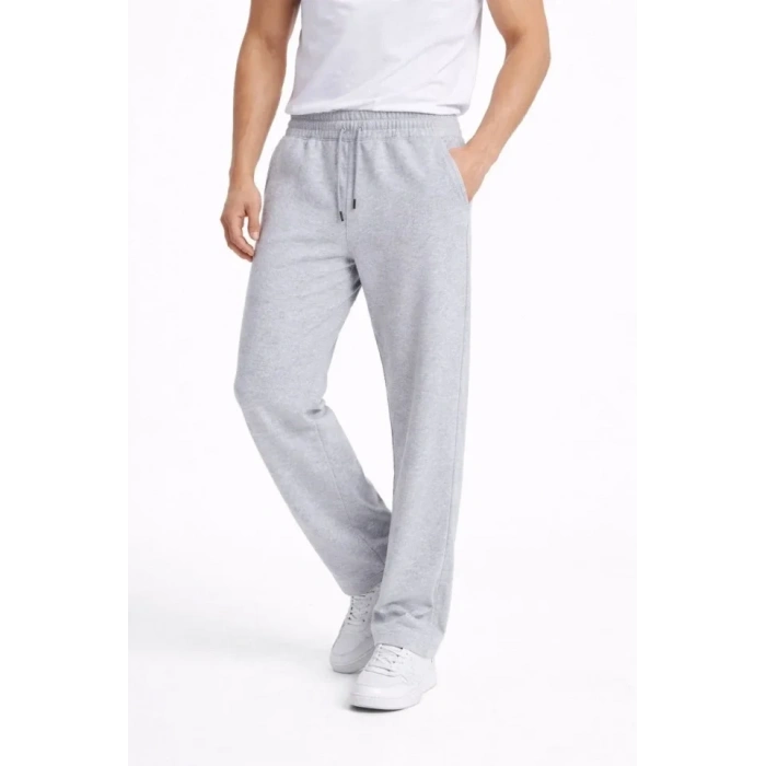 Erkek Düz Paça Beli Lastikli İpli Günlük Spor Eşofman Altı Rahat Fit - Gri