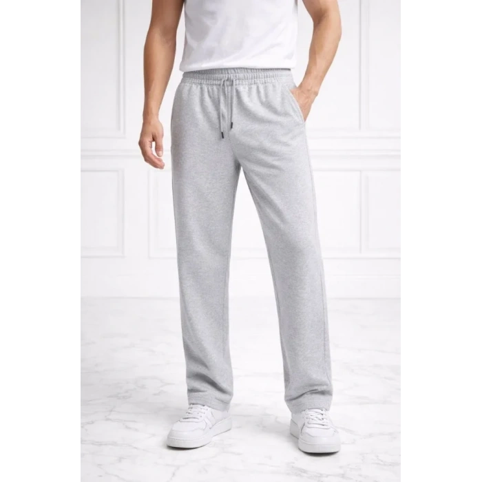 Erkek Düz Paça Beli Lastikli İpli Günlük Spor Eşofman Altı Rahat Fit - Gri