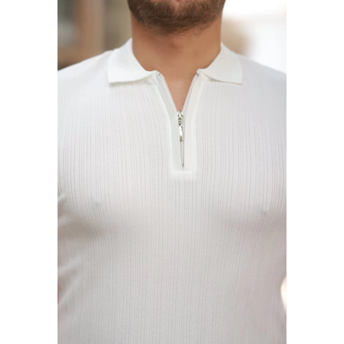 Erkek Fermuar Yakalı Kısa Kollu Tişört