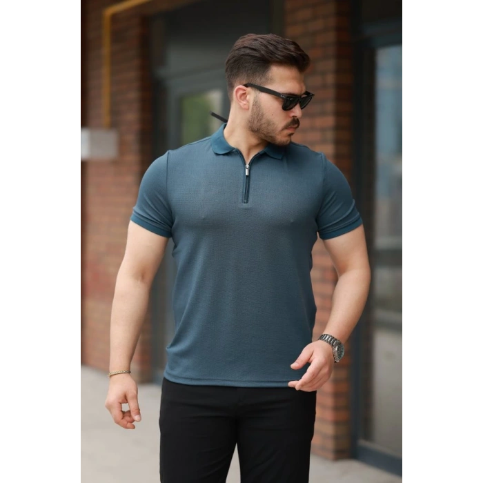 Erkek Fermuarlı Yaka Kısa Kollu Tişört
