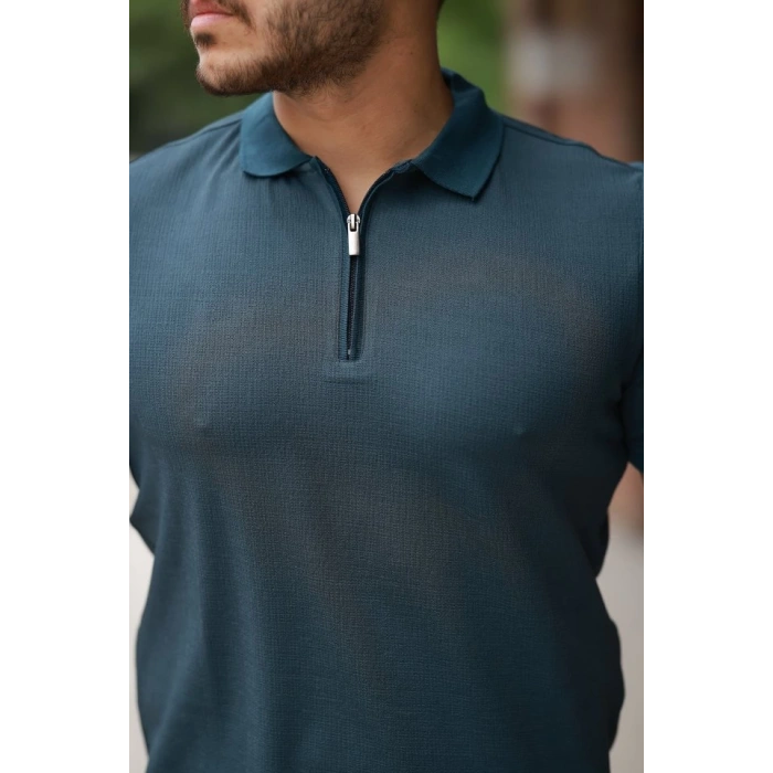 Erkek Fermuarlı Yaka Kısa Kollu Tişört