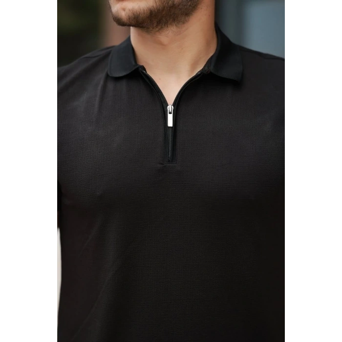 Erkek Fermuarlı Yaka Kısa Kollu Tişört